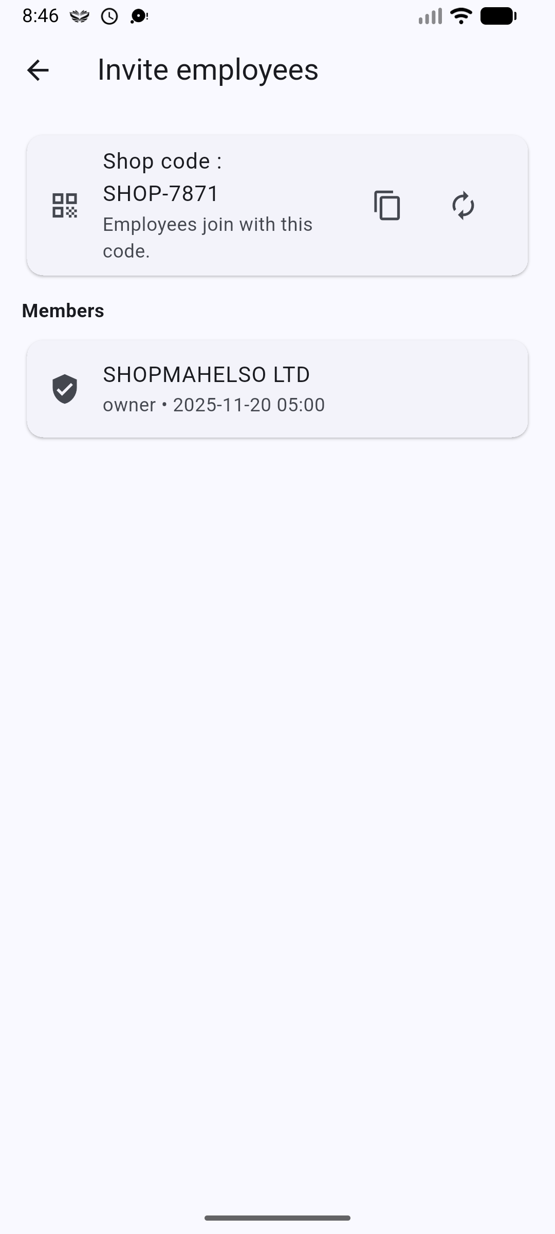 Invite employees Page